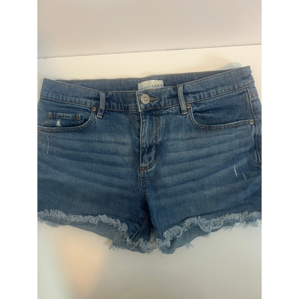 LOFT Womens Medium Wash Frayed Raw Hem‎ Denim Jean Shorts Size 4 27